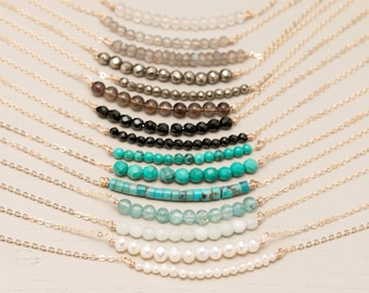 Delicate Gemstone Necklace / Simple Birthstone Necklace, 14k Gold fill Chain or Sterling Silver Chain / Gemstone Necklace Layered Long LN602