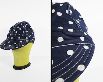 Vintage Polka Dot Welders Cap Navy Blue 60s NOS Cloth Hat Deadstock Made in USA - 6 7/8