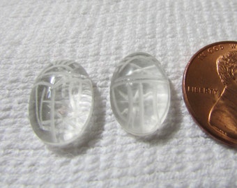 Vintage pair 14 x 10 carved scarabs natural rock crystal quartz loose gemstones 10.5 carats