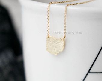 ohio State Necklace in gold, OH state gold necklace, state necklace, simple necklace, necklace for women