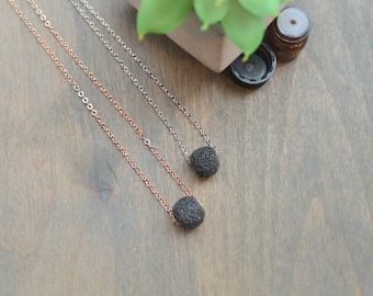 Lava Necklace, Essential Oil Necklace, Oil Diffuser Necklace, Lava Stone Necklace, Lava Rock Necklace, Diffuser Necklace, Rose Gold, Silver