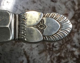 Frank M. Whiting Princess Ingrid Pattern Art Deco Sterling Silver Salad Serving Fork with Wooden Prongs