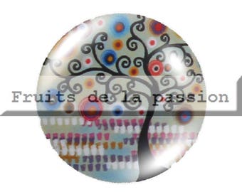 1 cabochon 25mm, nature, trees, multicolored, round glass