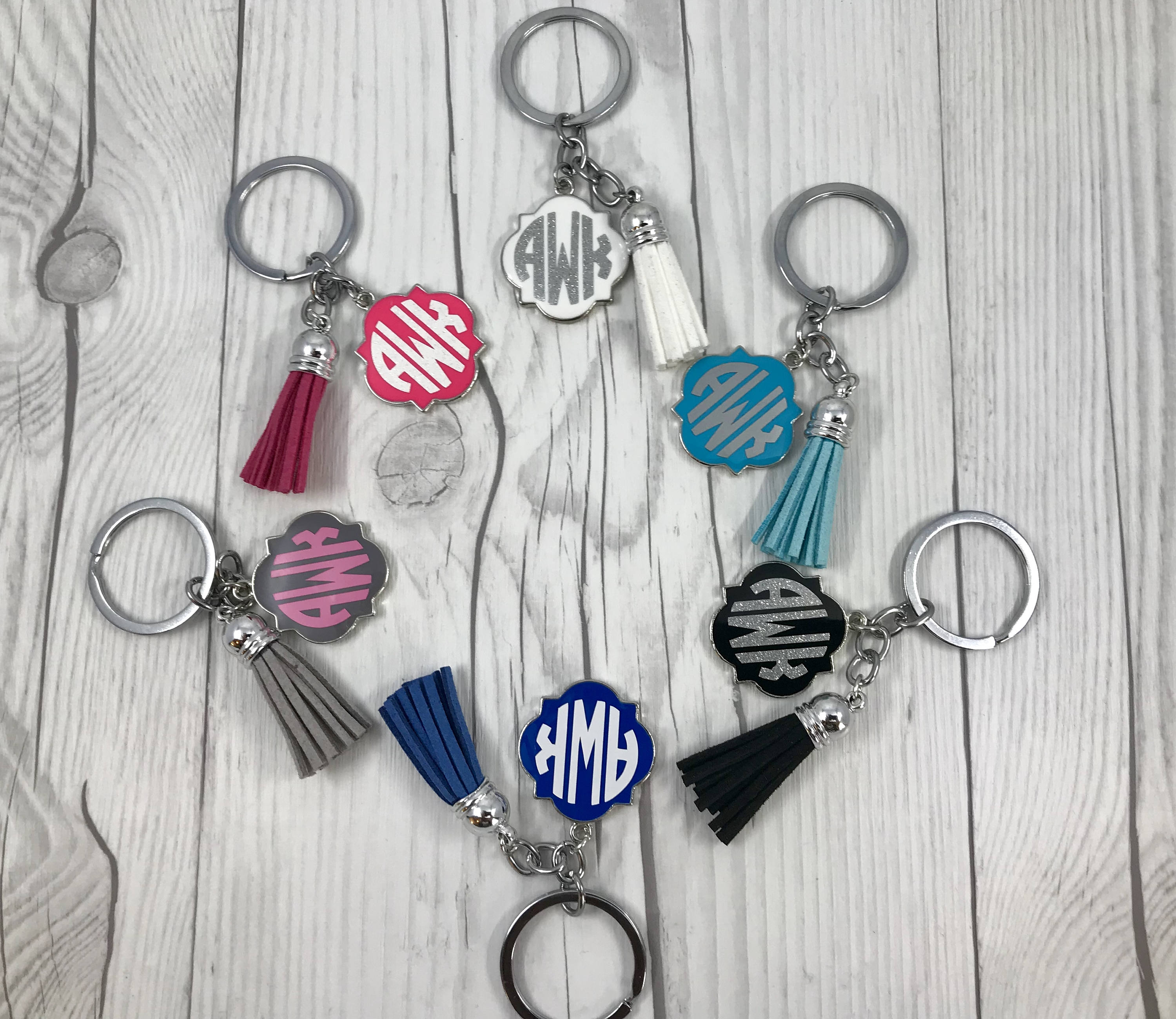 Monogrammed Tassel Keychain Tassel Keychain Quatrefoil