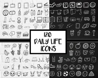 Daily Icons, Everyday Icons, Icons Clipart, Planner Stickers, Journal Icons, Everyday Objects Items, Grocery Clipart
