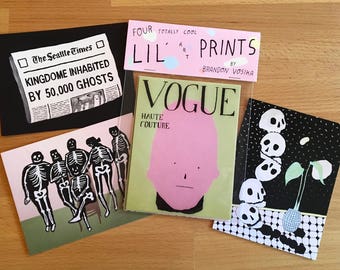 Four Totally Cool lil Art Prints Pack 4"x5"