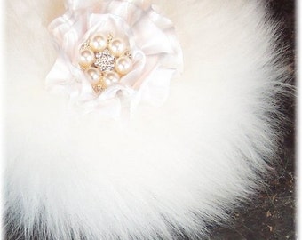 Luxury Natural Merino Wool Body Powder Puff with Crystal and Pearl Button Handle