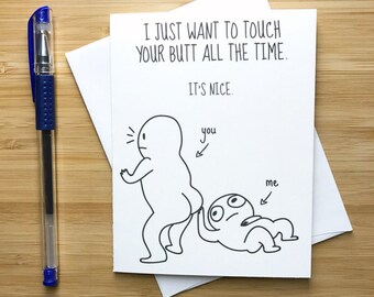 Funny Touch My Butt Love Card, Love Card, Inappropriate Butt Card, Naughty Card for BF GF, Cute Anniversary Card, Romantic Card for Her