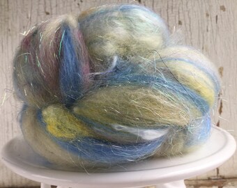Art batt, fiber batt, spinning, felting, blue, yellow, 1.3 ounces