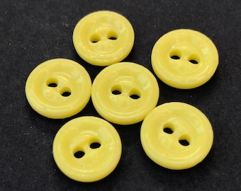 6 Buttercup Yellow 12mm Vintage Glass Buttons