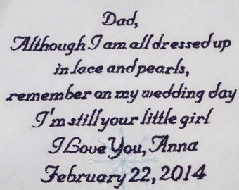 Personalized Father of the Bride Handkerchief - Dressed In Lace and Pearls - FREE Gift Box - Embroidered Wedding Handkerchief - Gift for Dad