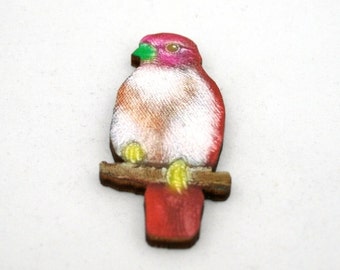 Red Bird Brooch, Wooden Bird Brooch, Bird Illustration, Wood Jewelry