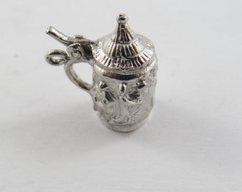Mechanical Beer Stein With Couple Dancing Together Sterling Silver Charm or Pendant.