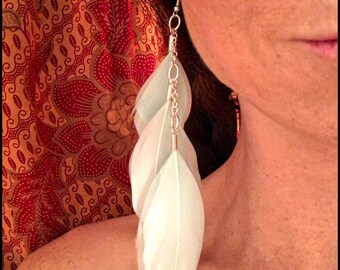 Turquoise Feather Silver Earrings, Festival Wear, Everyday Wear