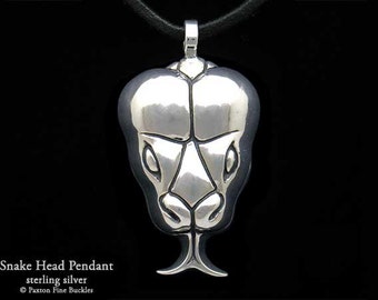 Snake Head Pendant Necklace Sterling Silver