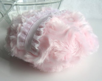 PINK Powder Puff - soft pink and white - pouf rose- dusting powder bath puff - gift box option - handmade by Bonny Bubbles