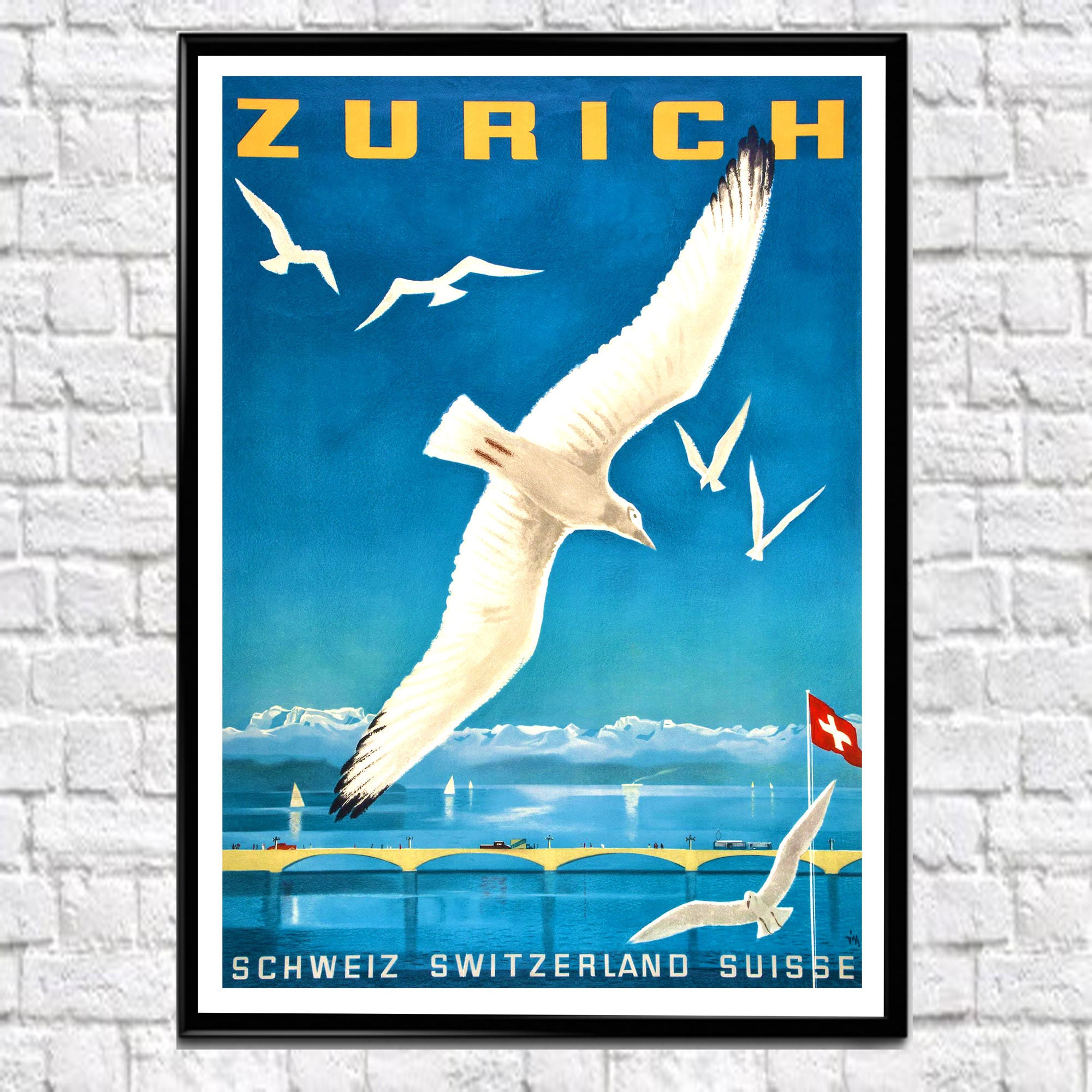 Mid Century Travel Poster Zurich Poster Zurich 1950's