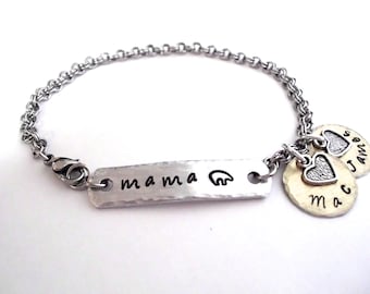 Mama Bear Jewelry, Mama Bear Bracelet, Momma Bear Jewelry, Name Bracelet, Mommy Jewelry, Stainless Steel Bracelet, 1+ discs