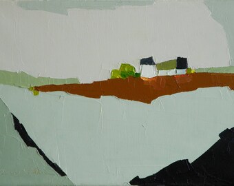 Plain Verse II - 9x12 Oil Painting On Canvas, Original Painting, Farmhouses