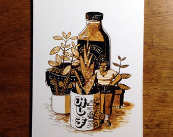 A Person Next to Potted Plants - 5x7" Art Print