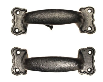 Old Antique Style Cast Iron Trunk Cabinet Pull Pair Heavy Hardware
