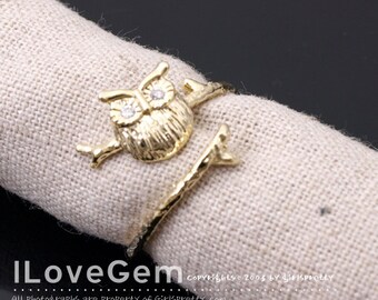NP-1629 Gold Plated, Owl, Adjustable ring, 1pc