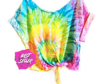 Tie Dye Crop Top TieDye Tshirt Women's Clothing Music Festival Clothing « cd100saturn «« (ots, td tee) «