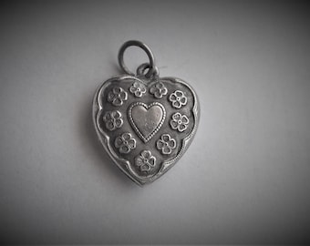 Puffy Heart Charm Sterling Silver Jackie Double Heart Vintage Pendant Large