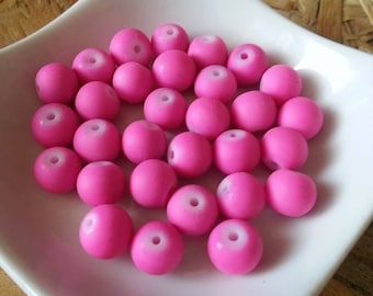 Lot 30 beads in glass covered rubber Pink 8mm