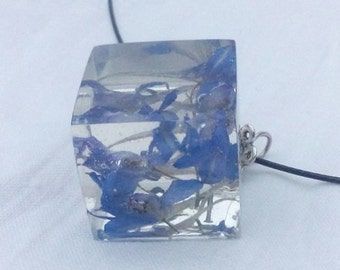 Necklace-Real Dried Flowers In Glossy Ice Resin