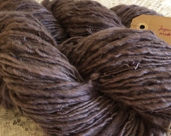 Yarn, Hand Spun, Plant Dyed, Maine Shetland Wool, Single Ply, Worsted Weight, Logwood Medium