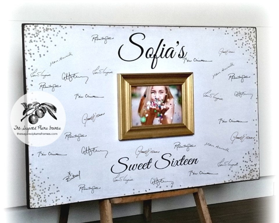 Sweet 16 Guest Book White and Gold Glitter Gold Sparkles