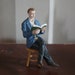 Vintage, Dolls House, Figurine,Scale Model, Miniature, 1:12th Scale, Resin, Man Reading A Book OnWooden Stool, Father, Teacher, Collectible