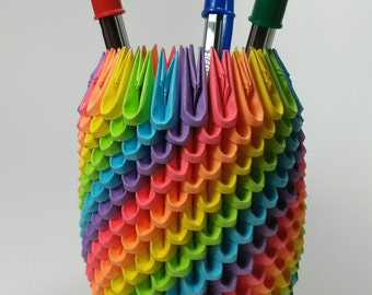 Rainbow 3D Origami Pencil Holder ~ Pen Holder - Modular Origami ~ Desk Accessory ~ Office Origami