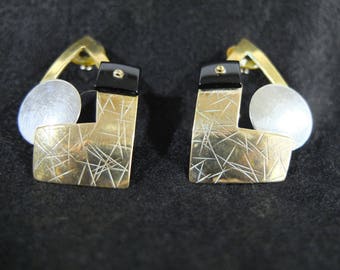 Vintage Brass and Silver Modernist Earrings, attr. Mexican