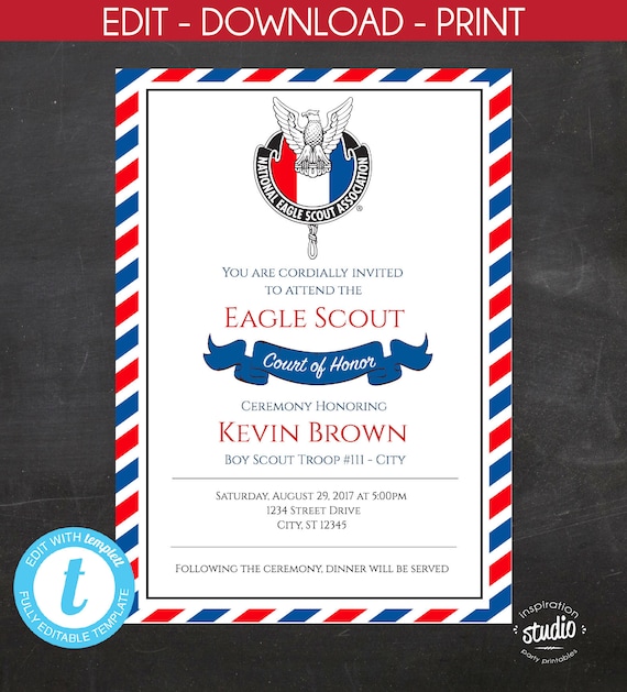EDITABLE Eagle Scout Court of Honor Invitation Boy