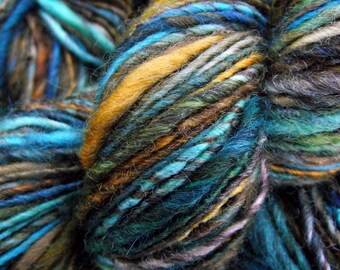 Handspun yarn, handpainted BFL Wool , handmade worsted bulky thick and thin, gorgeous Opera colorway-Magic Flute