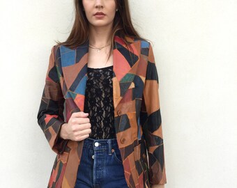 Amazing 70s patchwork leather jacket/blazer