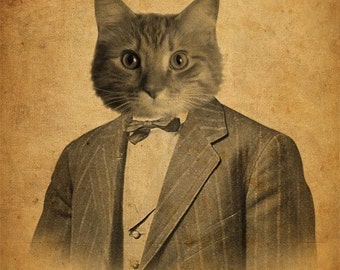 Cat in a Suit Portrait 8x10 Art Print