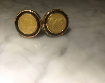 Vintage Cuff Links Gold tone Art Deco Cream and Black