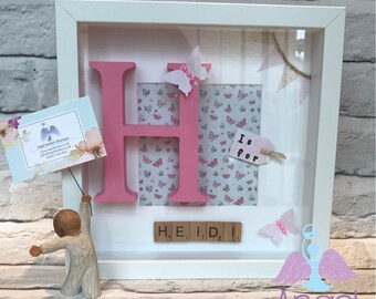 Girl's frame, personalised gift frame, gift for her, scrabble frame, pink frame, girls picture, letter frame