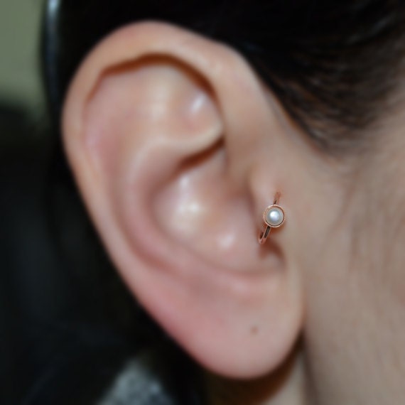 Gold Tragus Earring 3mm Pearl - Rook Earring - Nose Ring Stud - Cartilage Earring 7mm - Daith Piercing - Helix Jewelry - Septum Piercing