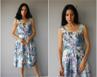 Vintage 50s Dress • 1950s Party Dress • 1950s Floral Print Dress • 1950s Formal Dress • 1950s Dress • 1950s Prom Dress - (small)