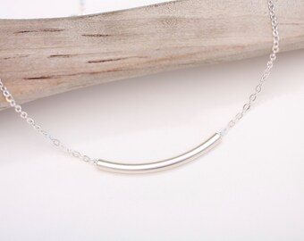 Sterling bar Necklace, Curved bar Necklace, Layering Necklace, Silver Jewelry, Simple Everyday Necklace, minimalist jewelry, curved tube