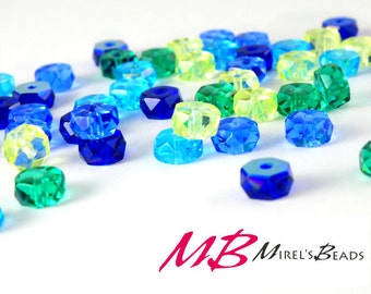 120 pcs Rondelle Bead Mix, Blue, Yellow, and Green, Czech Glass Bead Mix, 3x6mm
