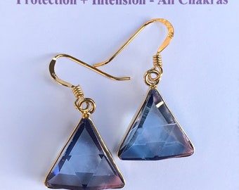 Tanzanite / Lavender Aura Vogel - Star of David Earrings- set in 18kt Gold on Silver - A Grade ! Powerful