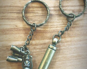2pc - Bronze Binocular & Ammo Bullet Keychain Set