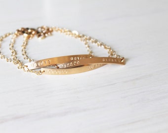 Thin Gold Bar Bracelet, Personalized Bracelet, Silver, Rose or Gold Bar Bracelet, Hand Stamped Gold Bracelet, Name and Date bracelet