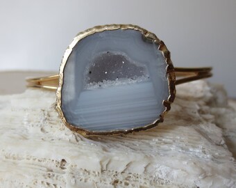 Agate geode cuff gold bracelet, geode cuff gold bracelet, agate bracelet
