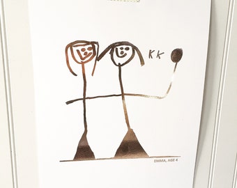 Children's Artwork Real Foil Print - Customized - Personalized - Keepsake - Home - Office - Nursery Wall Art - Gold - Silver